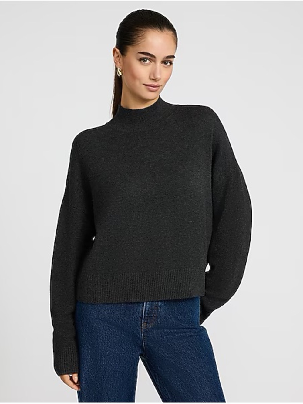 EXPRESS Ultrasoft Relaxed Heathered Mock Neck Sweater Gray NWT Size M